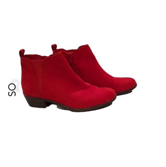 👠Red SO zip suede 1.25" Heel Western Cowgirl ankle boots booties Sz 7.5